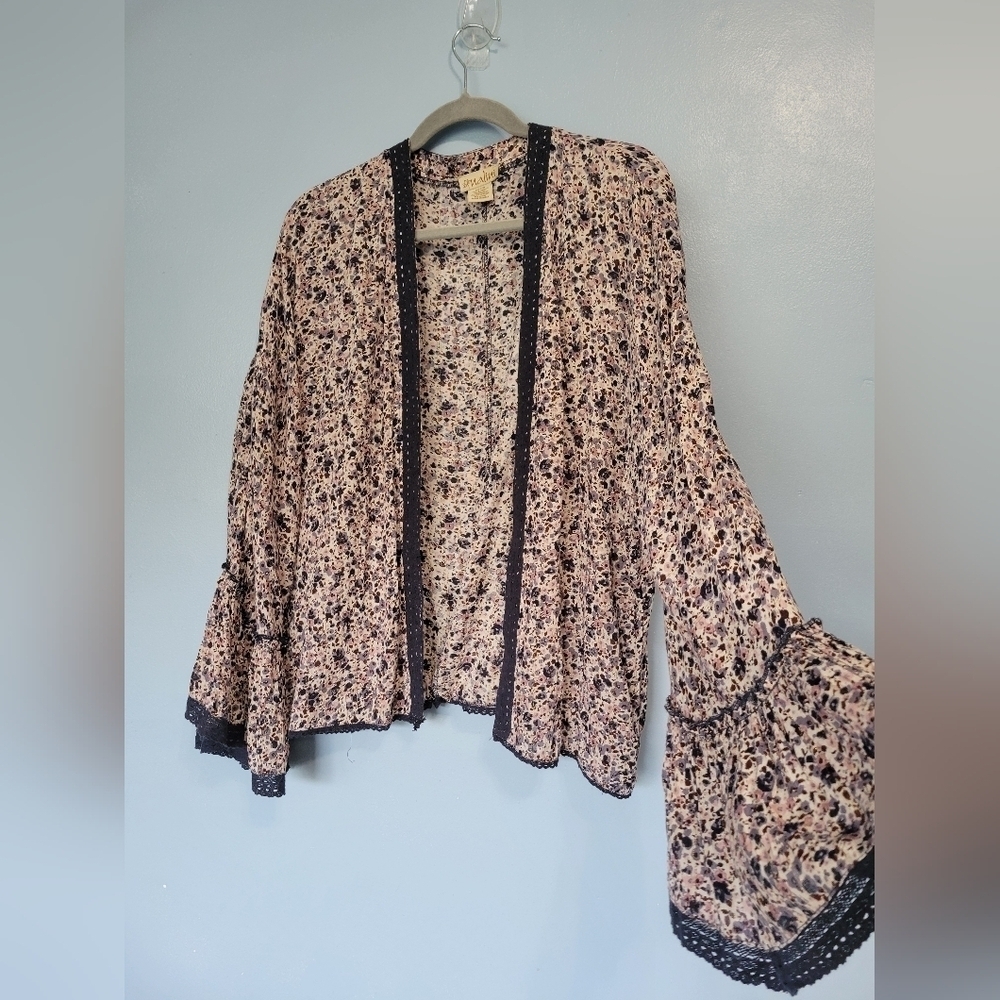 Nalini Bell Sleeve Open Front Floral Print Cardigan Multicolor One Size